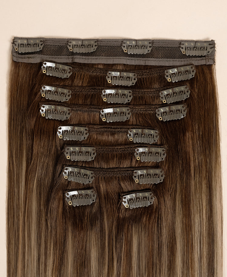 clip-in hair extensions #4b8 brown balayage.