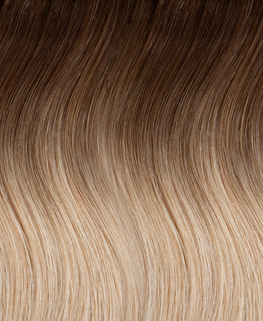 invisible clip-in hair extensions #6r12 dirty blonde rootmelt.