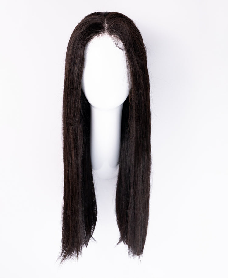 put on & go pre-cut lace straight human wig - 20" natural black.