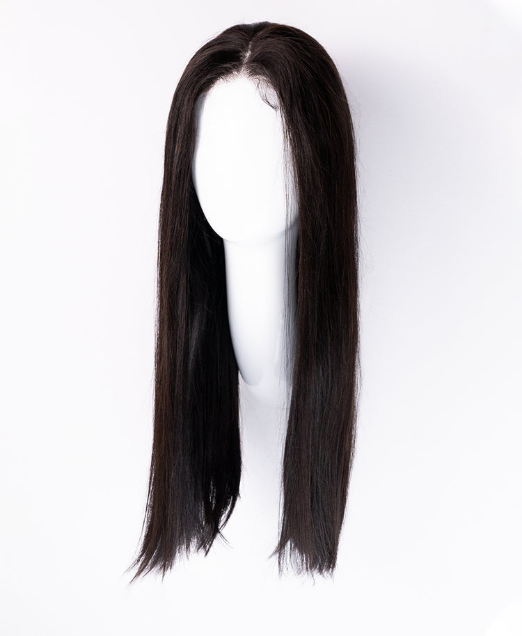 put on & go pre-cut lace straight human wig - 20" natural black.