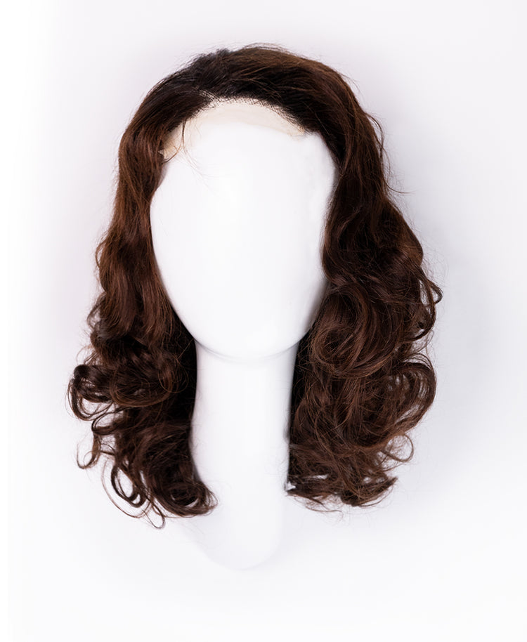 bouncy curls human wig - 12" rooted brown.