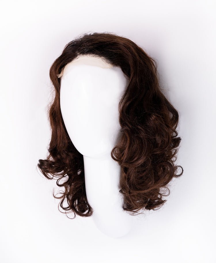 bouncy curls human wig - 12" rooted brown.