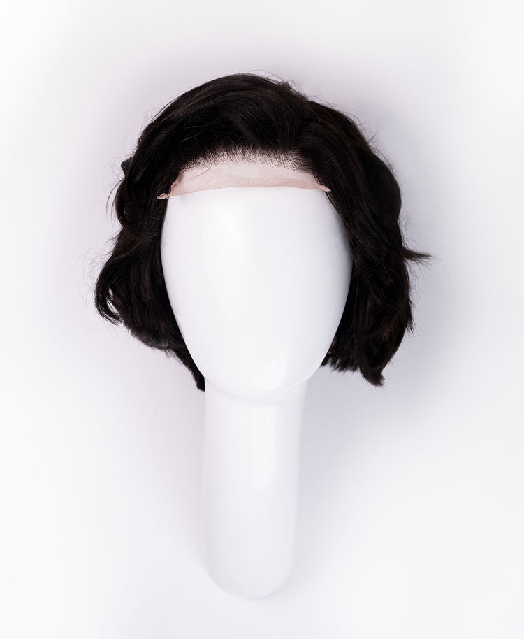 bouncy wedge human wig - 6" dark brown.