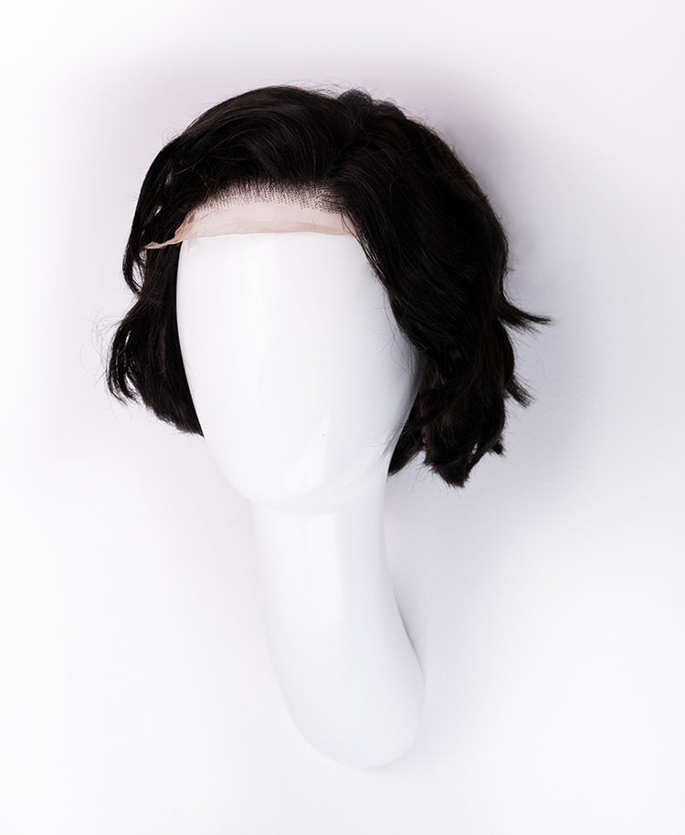 bouncy wedge human wig - 6" dark brown.