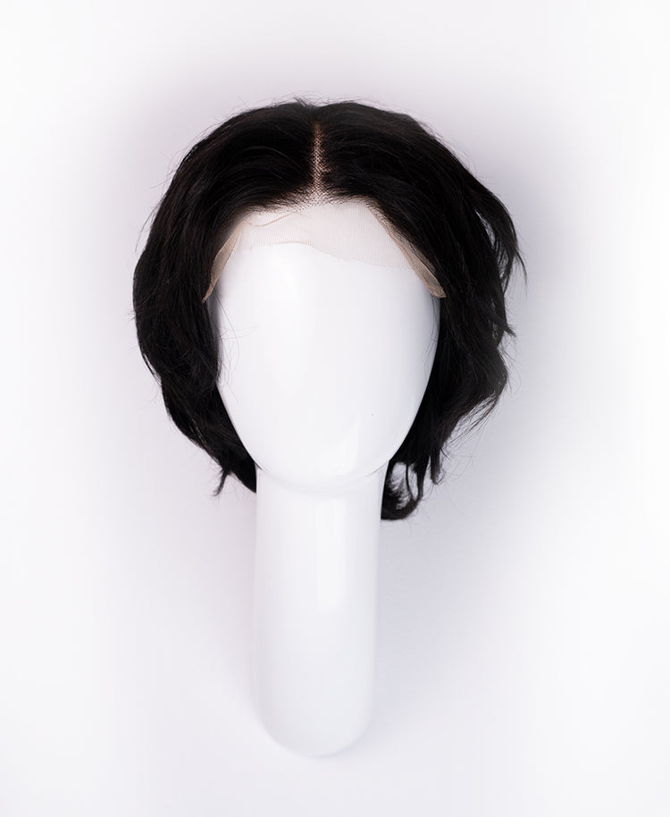 layered front lace human wig - 8" natural black.