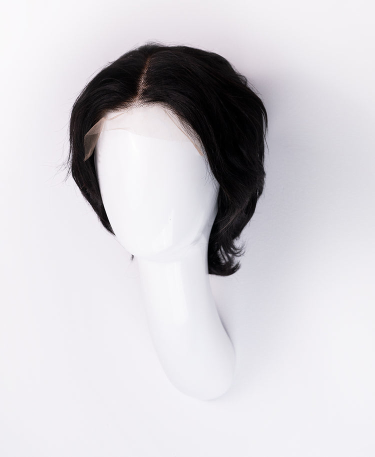 layered front lace human wig - 8" natural black.