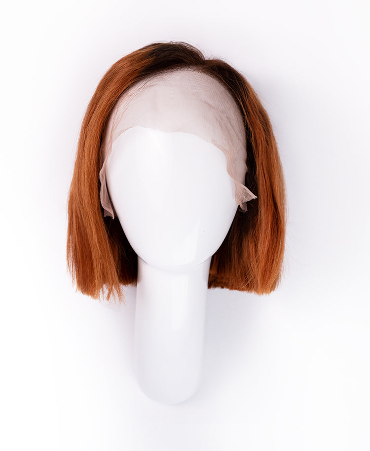 front lace bob human wig - 8" rooted ginger.