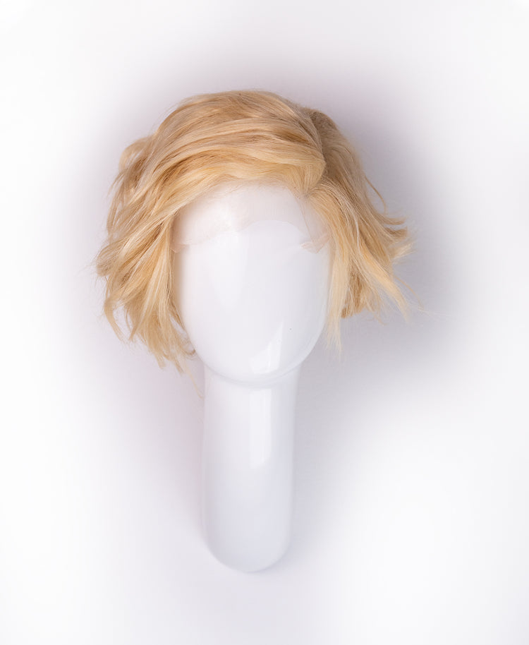 asymmetric wedge human wig - 6" light blonde.