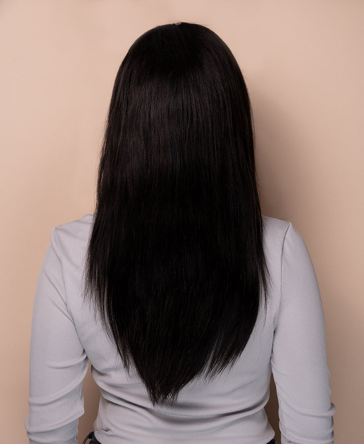 front lace layered human wig - 16" natural black.