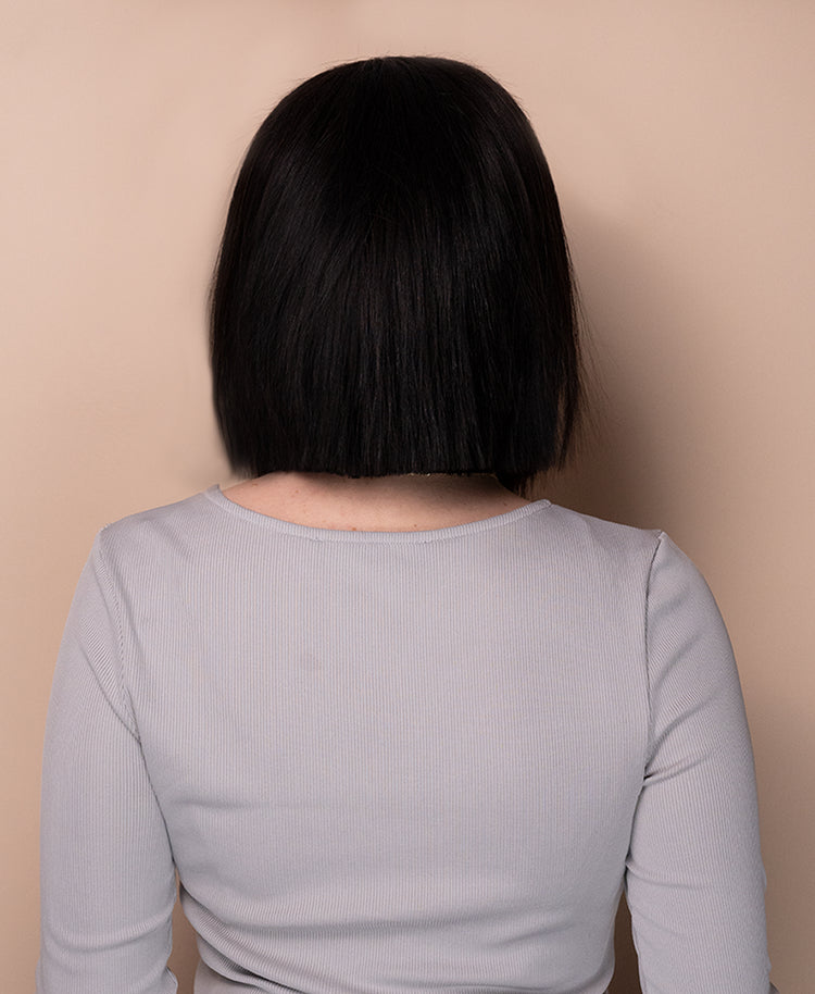 put on & go pre-cut lace bob human wig - 10" natural black.