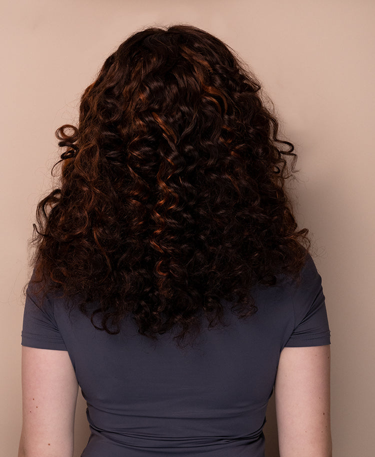 front lace human wig - 16" curly brown with highlights.