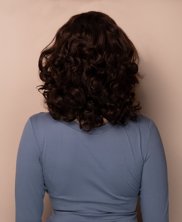 bouncy curls human wig - 12" rooted brown.