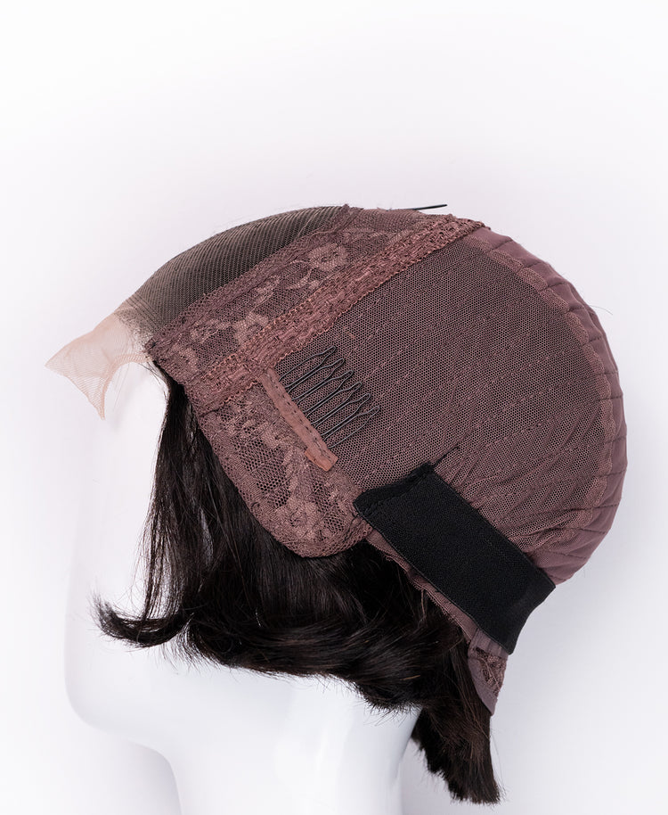 bouncy wedge human wig - 6" dark brown.