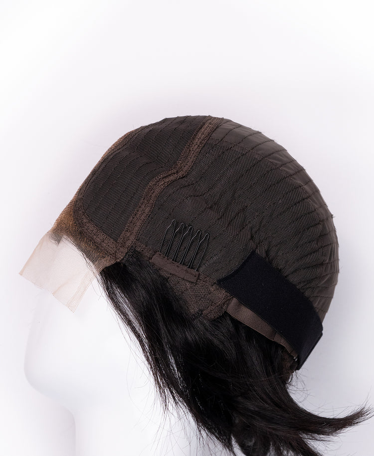 layered front lace human wig - 8" natural black.