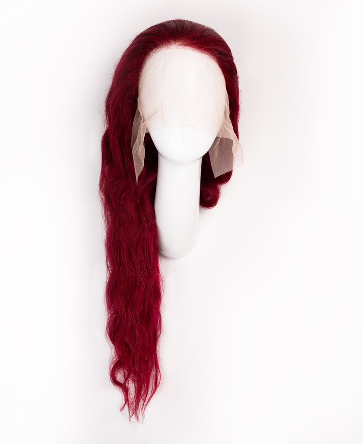 front lace human wig wavy 13x4 - 30" cherry red