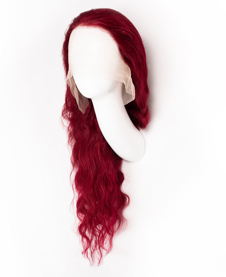 front lace human wig wavy 13x4 - 30" cherry red