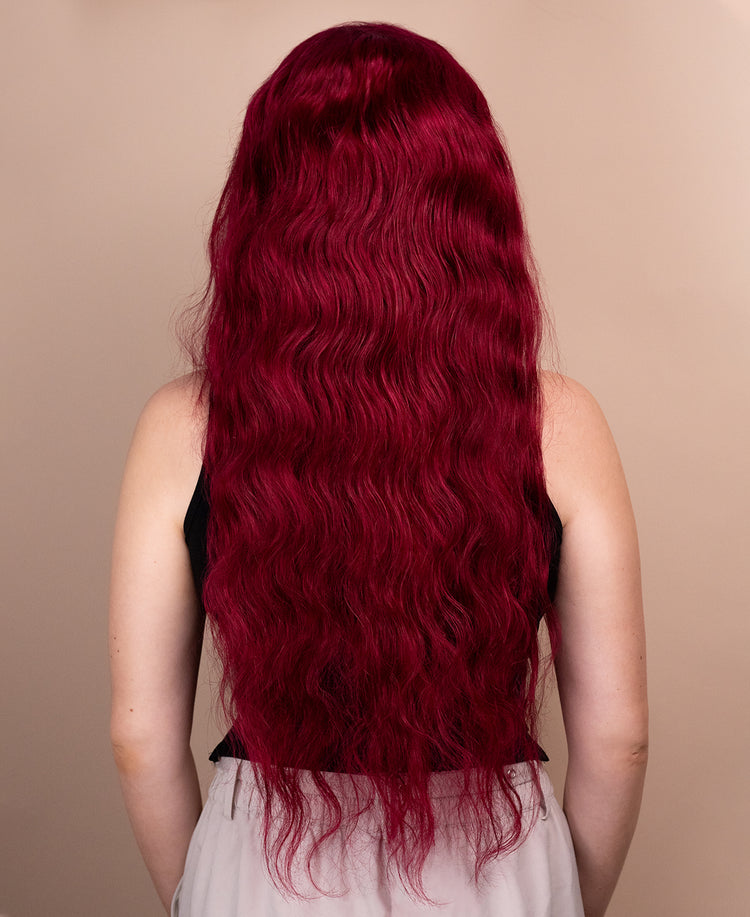 front lace human wig wavy 13x4 - 30" cherry red