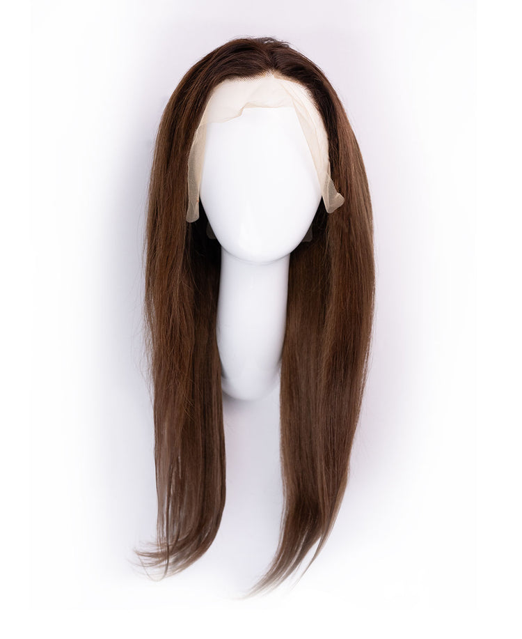 lace front human wig - 20" rooted brown.