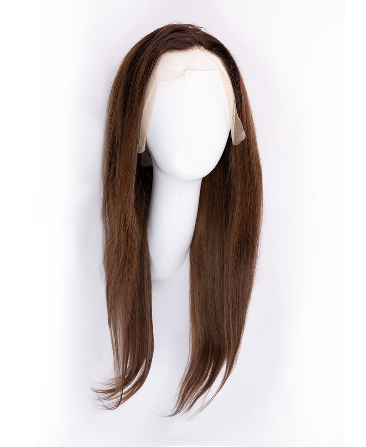 lace front human wig - 20" rooted brown.