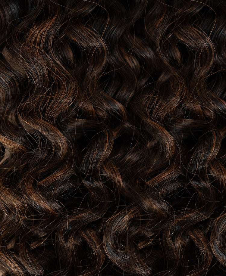 curly (3A curls) clip-in hair extensions #1c-4 mocha balayage.