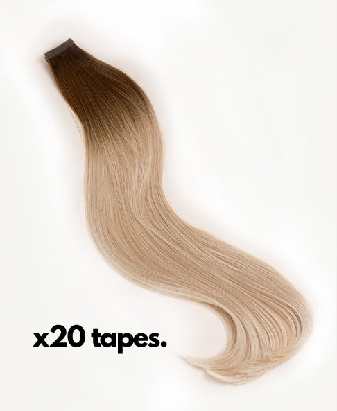 tape-in hair extensions #6r12 dirty blonde rootmelt.