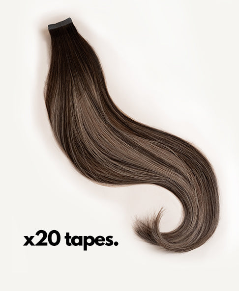 tape-in hair extensions #2p10 ash brown balayage.