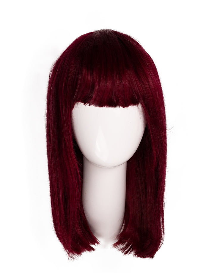 long bob with fringe human wig - 14" cherry red.