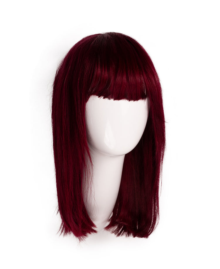 long bob with fringe human wig - 14" cherry red.