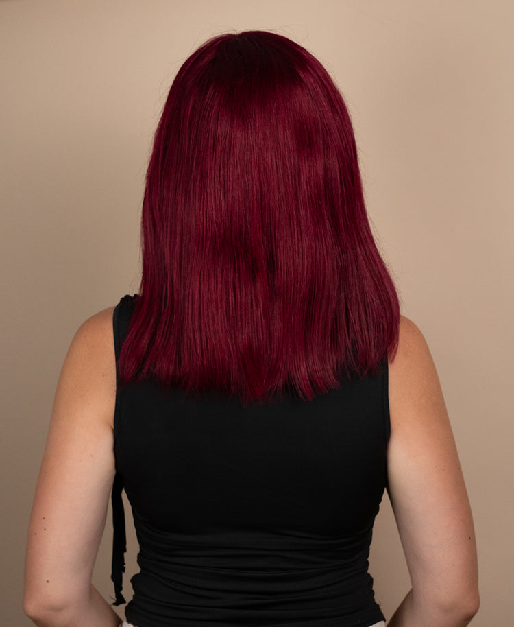 long bob with fringe human wig - 14" cherry red.