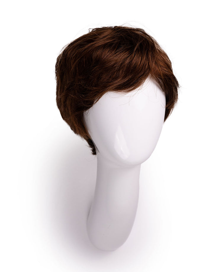 pixie cut human wig - 6" medium brown.