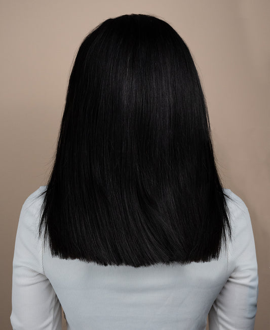 5x5 front lace blunt cut wig - 14" natural black.