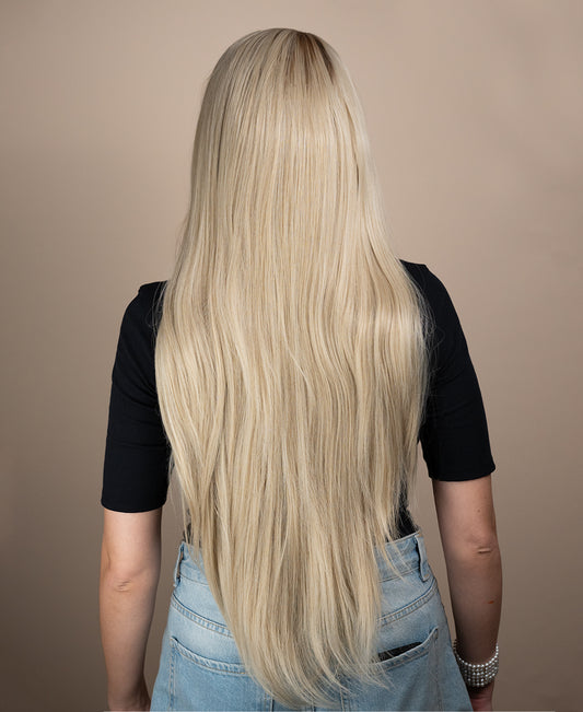 vegan fiber straight wig - 24" rooted blonde.