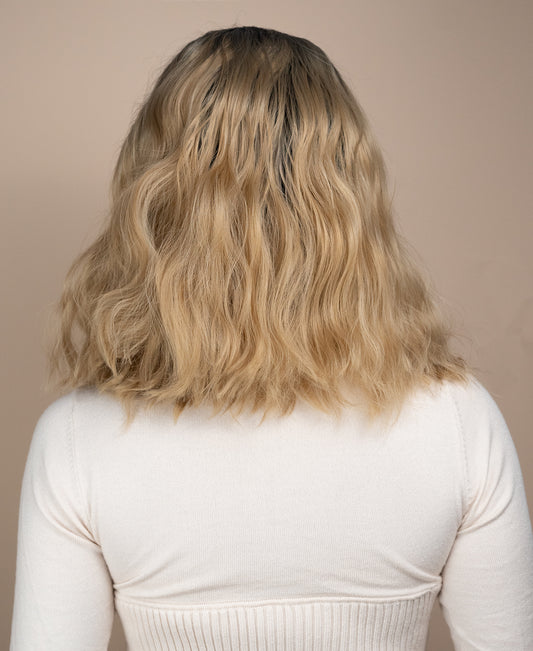 vegan fiber wavy wig - 12" rooted blonde.