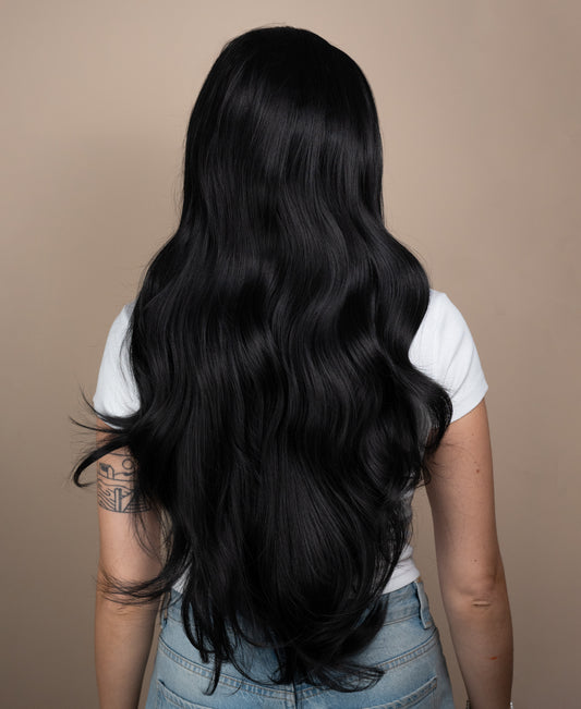 vegan fiber long blowout wig - 24" natural black.