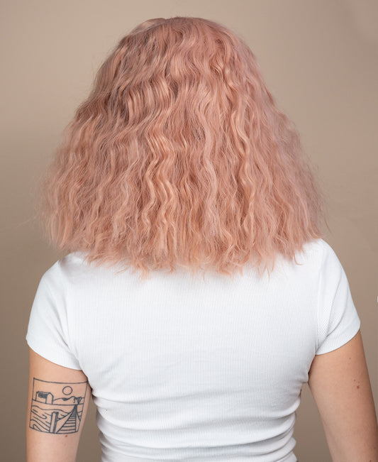 vegan fiber crimped wig - 12" cotton candy pink.