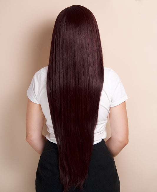 vegan fiber long layered wig - 32" red wine.