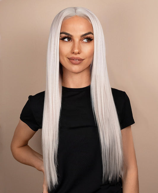 front lace human wig - 24" white blonde.