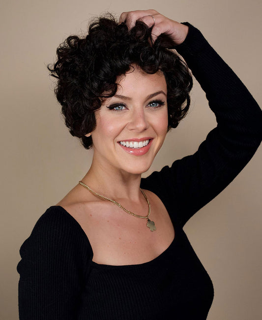 t-part curly human wig - 6" natural black.