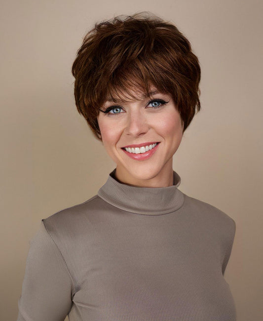 pixie cut human wig - 6" medium brown.