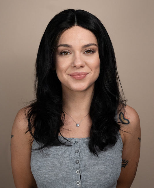 front lace wavy human wig - 18" natural black.