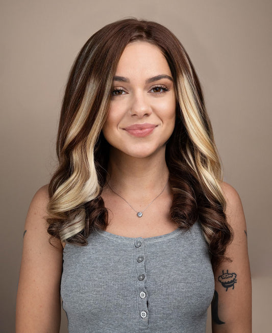 front lace human wig - 20" chunky highlights.