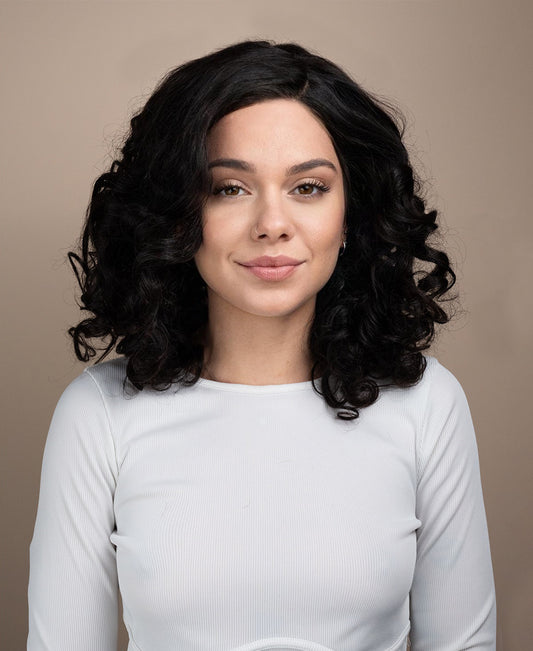 front lace human wig - 16" 3a curly natural black.