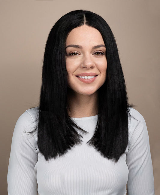 5x5 front lace blunt cut wig - 14" natural black.