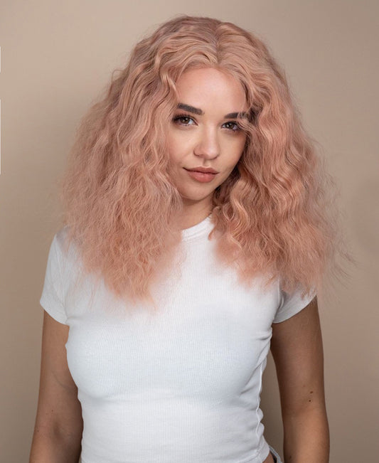 vegan fiber crimped wig - 12" cotton candy pink.