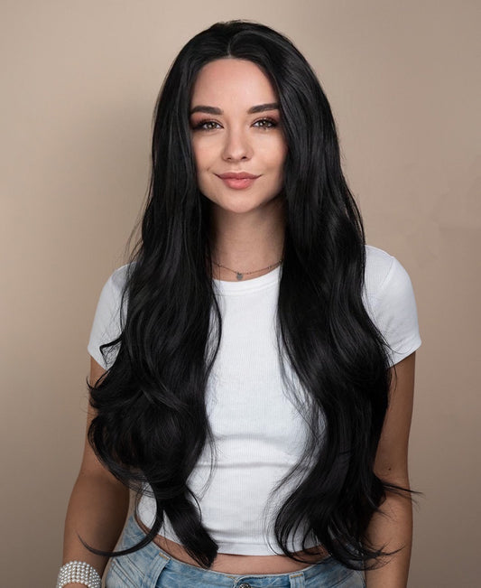 vegan fiber long blowout wig - 24" natural black.