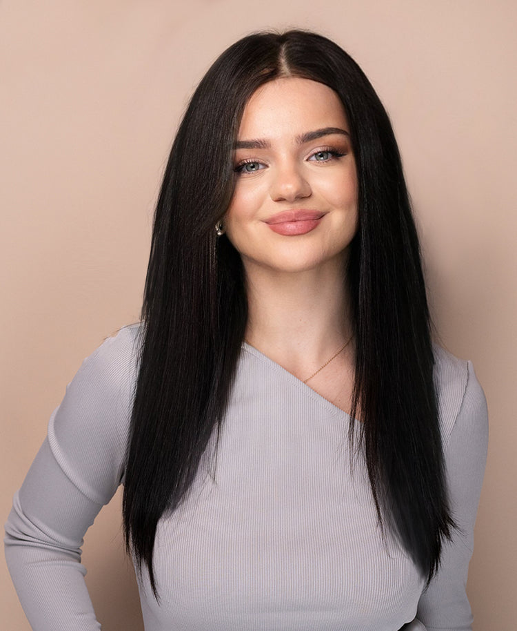 front lace layered human wig - 16" natural black.