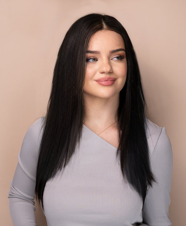 front lace layered human wig - 16" natural black.