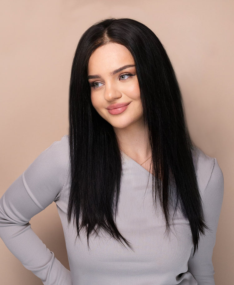 front lace layered human wig - 16" natural black.