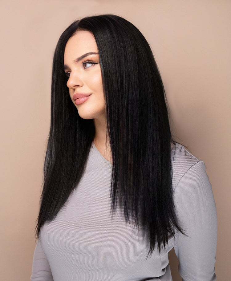 front lace layered human wig - 16" natural black.