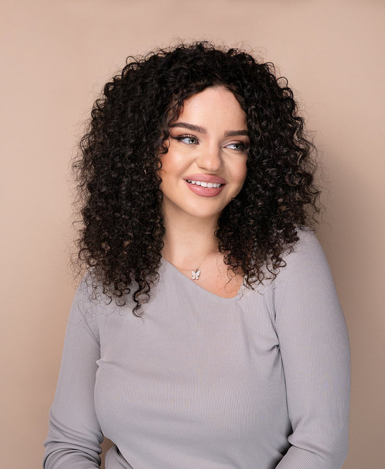 front lace human wig - 16" 3a curly natural black.